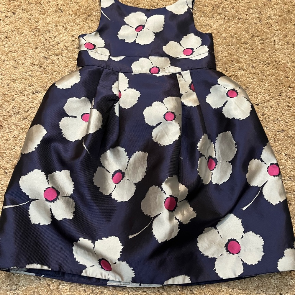 Janie and Jack girls size 4 navy dress with silver and pink flowers
